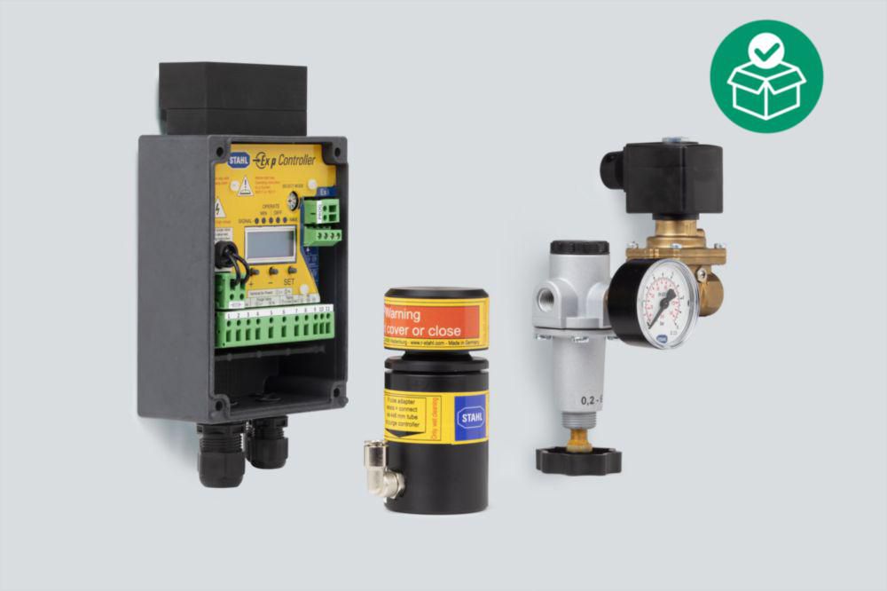 Ex p complete system for Ex p cabinets up to 1200 l for Zones 1 and 21, Ex p pressure reducer: 1 x size 2, Die-cast zinc Connection thread: 1/4 