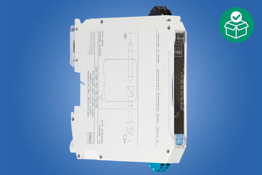 Loop-powered binary output, Screw terminal, slim design just 12.5 mm wide, Number of channels: 1, SIL 3, Output open-circuit voltage U<sub>a</sub>: 24 V, Max. output current I<sub>a max</sub> : 48mA, Zone 2